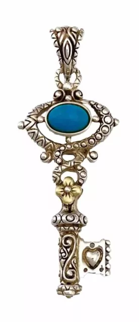 BARBARA BIXBY 18K Gold & Sterling Silver TURQUOISE KEY Enhancer Pendant