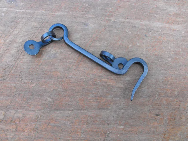 Colonial Blacksmith hand made wrought iron 4" hook and eye. 2