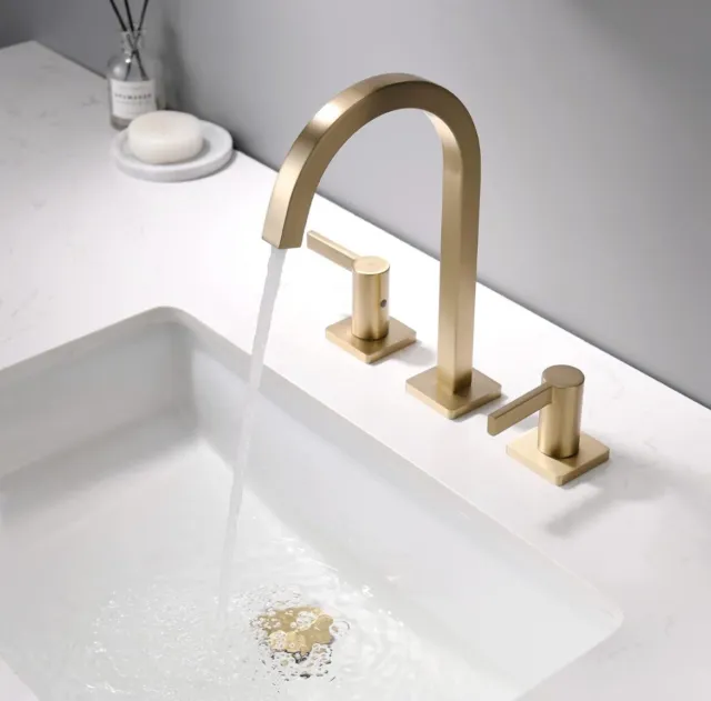 indare Brushed Gold Bathroom Faucet, 8 Inch Brass Widespread￼