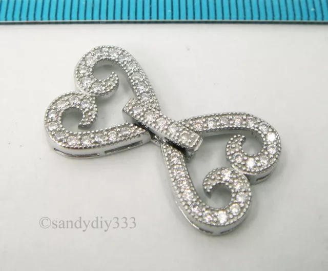 1x Rhodium plated STERLING SILVER CZ BEADING THREAD CORD CONNECTOR CLASP #2546