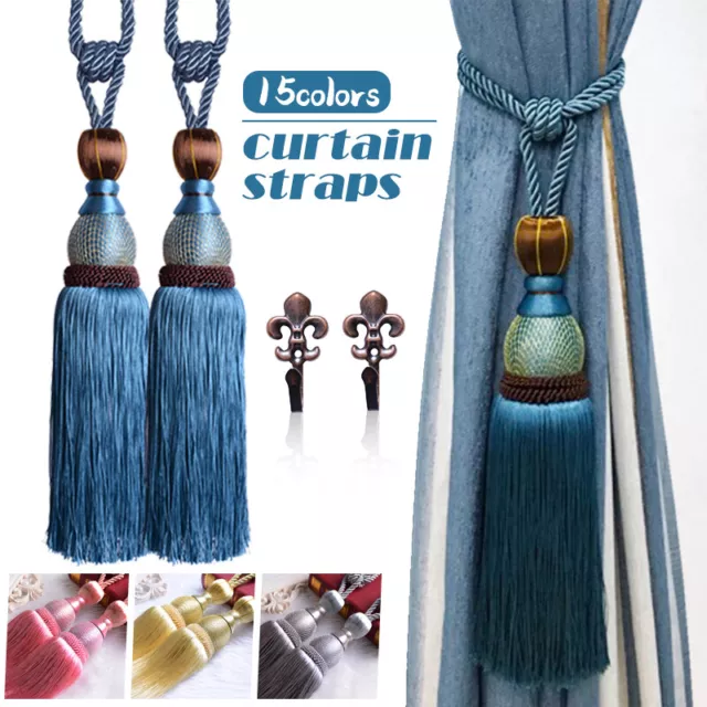 1Pair Fashion Curtain Holdbacks Rope Tie Backs Tassel Tiebacks Beaded Ball Decor
