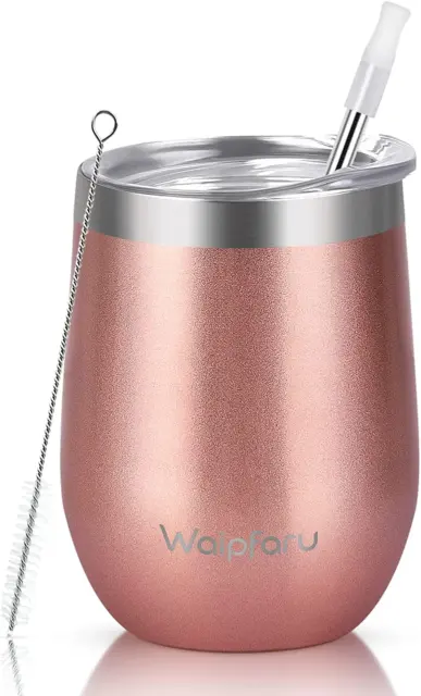 Waipfaru Wine Tumbler, 12 Oz Insulated Wine Tumbler with Lid and Straw, Stainles