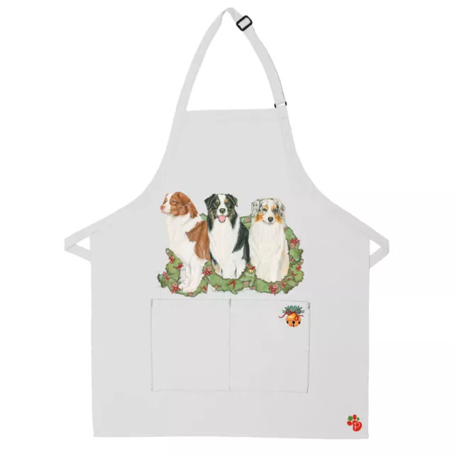 Australian Shepherd Aussie Dog Christmas Apron Two Pocket Bib Apron with Adj Nec