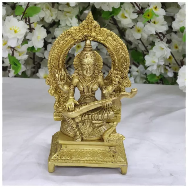 Saraswati Statue Brass Goddess of Knowledge Sarasvati Mata Idol Sculpture Figure 3