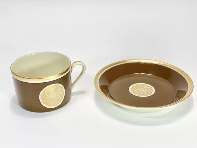 Fitz and Floyd Medaillon d'Or Demitasse Cups & Saucer Brown Gold Trim FAST SHIP