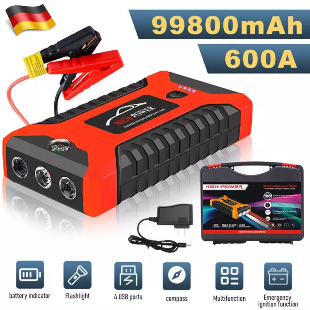 99800mAh Auto KFZ Starthilfe Jump Starter 12V Ladegerät Booster PKW Power Bank