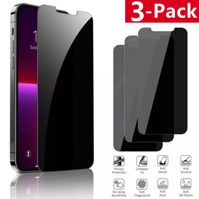 3X iPhone 15 14 13 12 Pro Max X Privacy Anti-Spy Tempered Glass Screen Protector