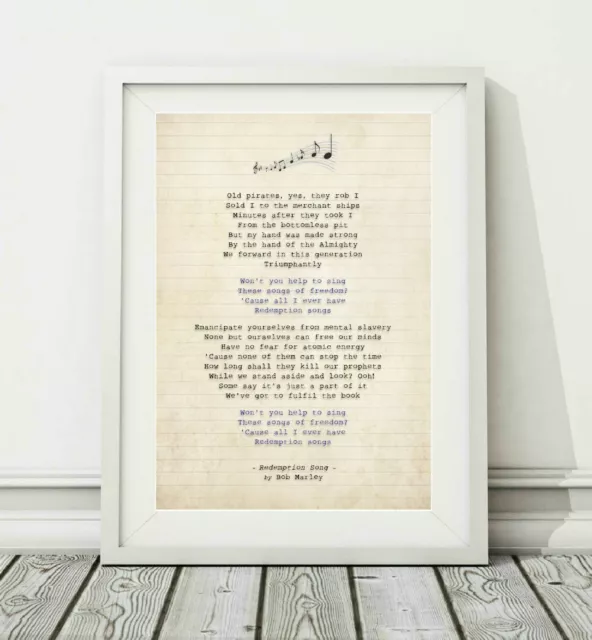 Bob Marley - Redemption Song - Song Lyric Art Poster Print - Sizes A4 A3