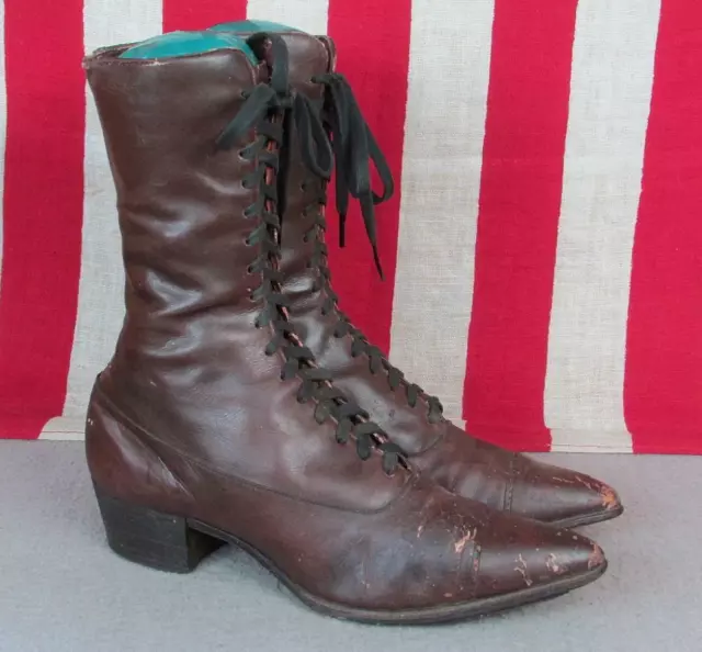 VINTAGE WALK OVER Womens Brown Leather Victorian Boots Antique