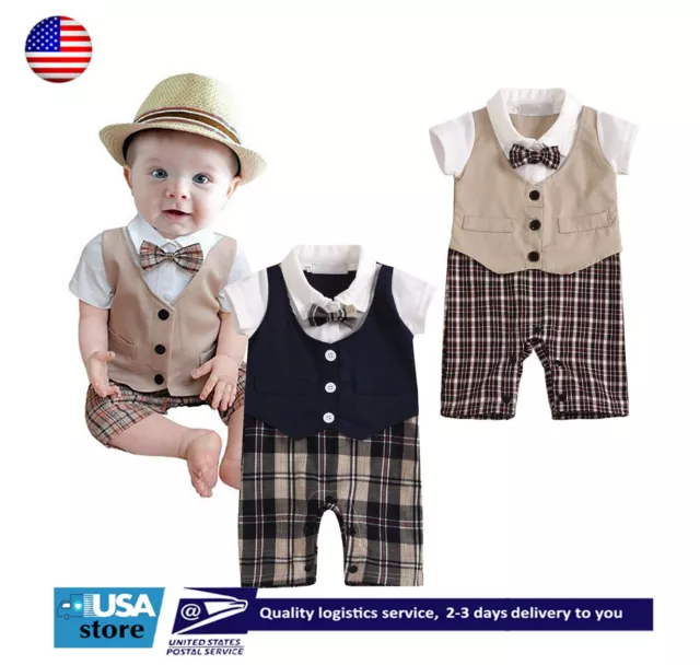 Baby Boys Clothes Gentleman Outfits Suits Button Down Shirt Suspender Romper