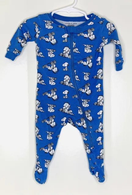 Janie and Jack 3-6 months Zippy Pajamas One Piece Sleeper Snoopy Linus Blue