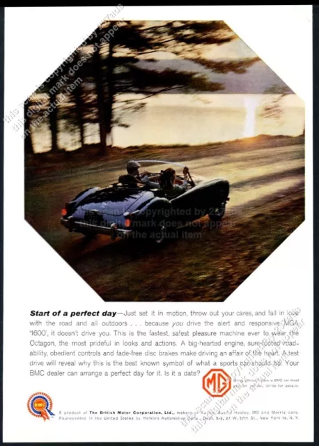 1961 MG MGA 1600 car sunrise color photo vintage print ad