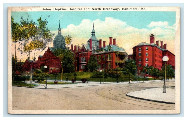 POSTCARD Johns Hopkins Hospital and North Broadway Baltimore Maryland MD Red