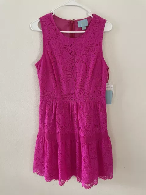 NWT CECE by CYNTHIA STEFFE Hot Pink Floral Lace Sleeveless Summer Dress Size 8