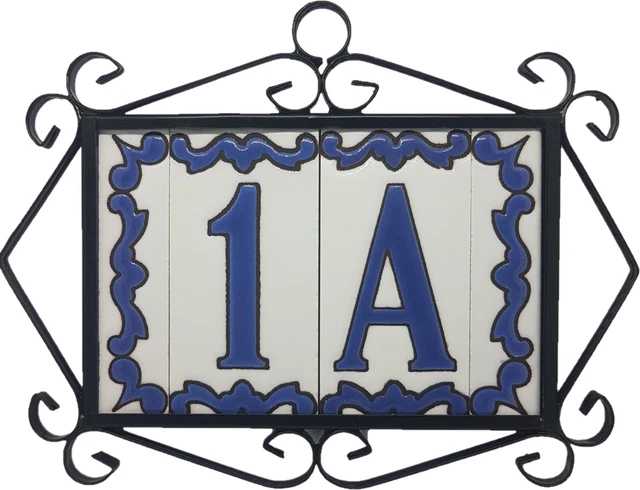 10cm x 5cm Ceramic Hand-painted Spanish Blue House Number, Letter Tiles & Frames