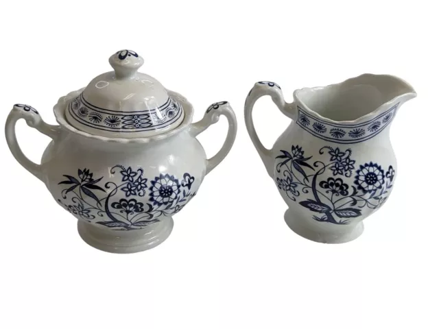 Vintage J&G Meakin Classic Blue White Nordic Creamer and Covered Sugar Bowl