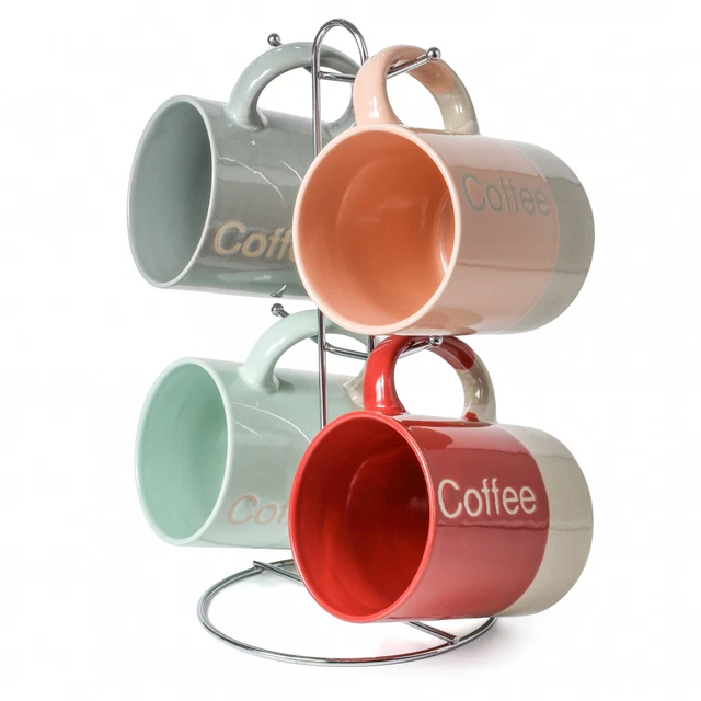 Beille Ceramic Modern Dipped Coffee Cups Set with Hanging Stand Kitchen Decor,