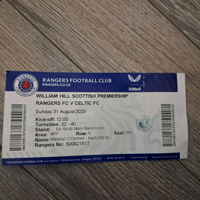RARE 31 August 2025 Rangers v Celtic Ticket £5.42 - PicClick UK