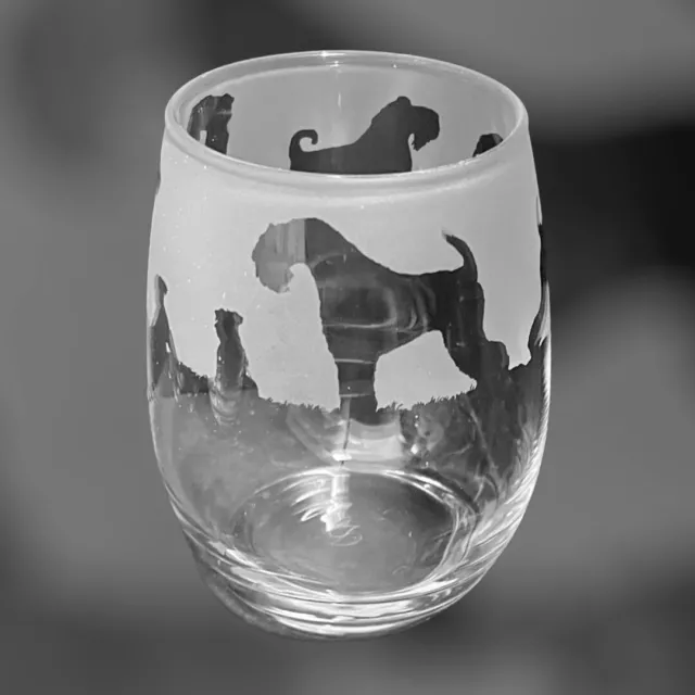 KERRY BLUE TERRIER Frieze Boxed 36cl Crystal Stemless Wine / Water Glass