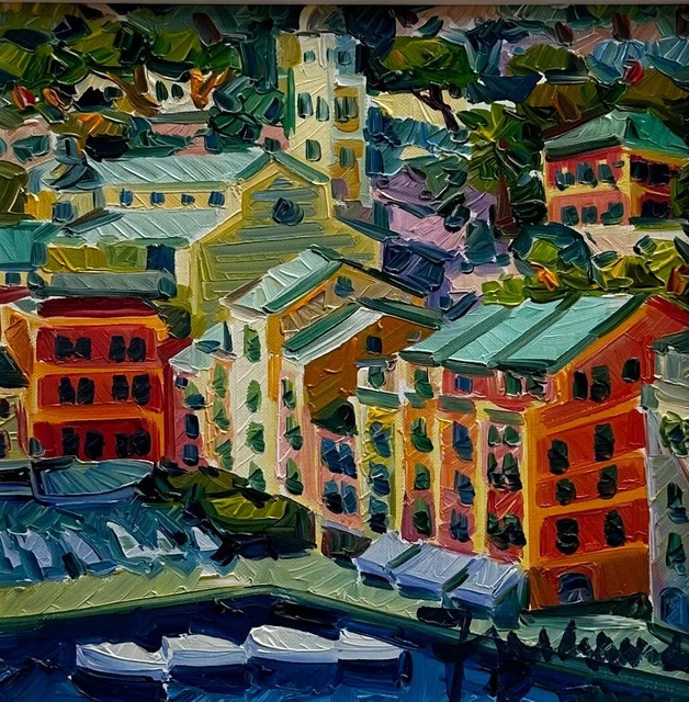 Portofino Abajo Noche, Athos Faccincani 20x20 Paisaje Arte Pop Muebles Casa Ital
