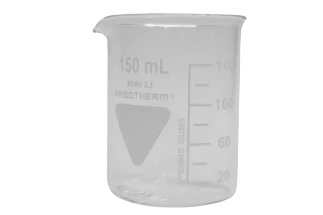 Rasotherm® Becherglas niedrige Form mit Ausguss, (Boro 3.3), 150 ml mit Skalieru