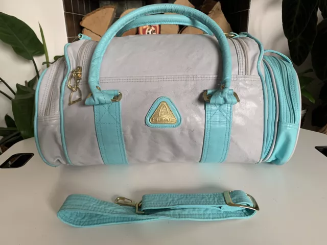 VINTAGE RETRO ST Moritz HEAD Holdall Shoulder Bag Grey Cyan
