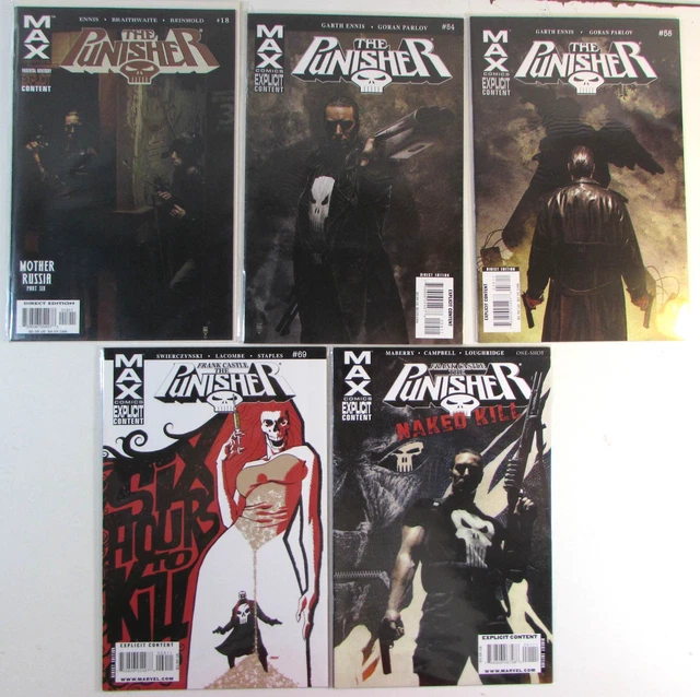 Punisher Lot 5 #18,54,56,69,Naked Kill Marvel 2005 7th Series Max Comics