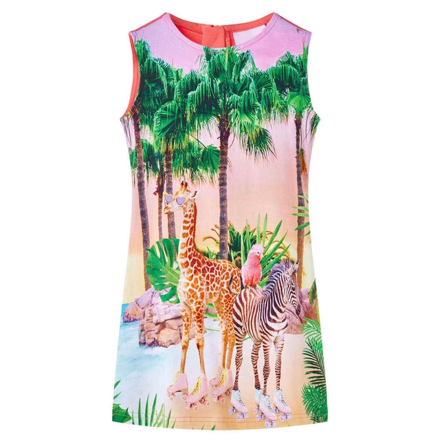 Abito da Bambina Paesaggio Tropicale e Stampa Animali Corallo 92 vidaXL