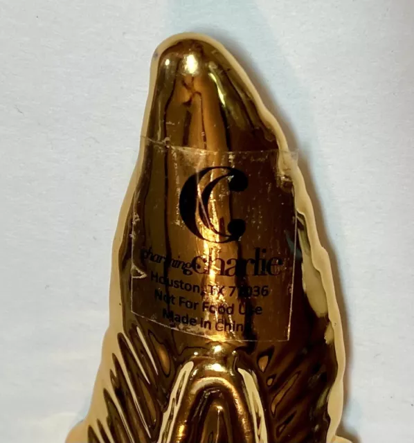 Charming Charlie Gold Ceramic Luxury Decor Feather Soap Dish Jewelry Tray 8”x2” 3