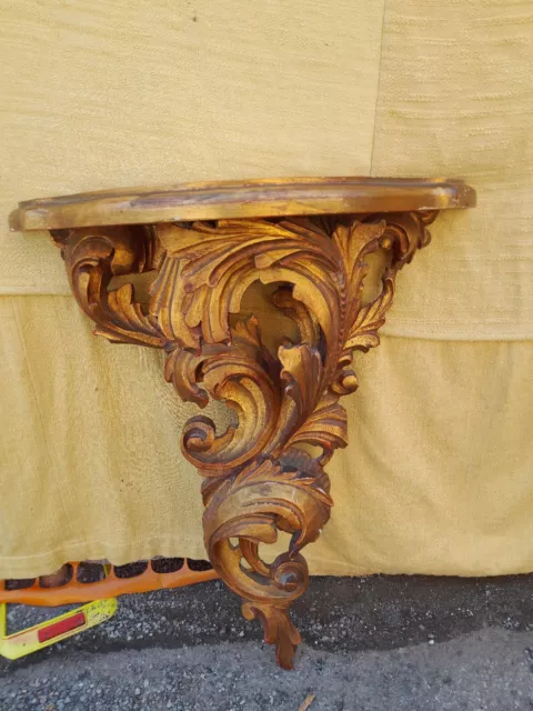 Console Legno Dorata - Riccamente Intagliata Con Foglie Buono Stato  1940 Emilia