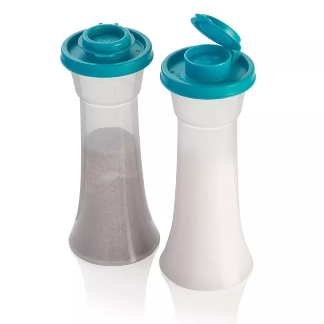 NEW Tupperware Large Hourglass Salt & Pepper Shaker Set  ~ Caribbean Sea