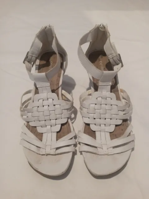 Covington Shoes Womens 6 White Weave Wedge Coastal Nautical Gladiator Sandals   