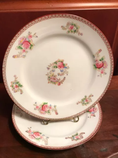 Set of 2 Nippon Porcelain Small Plates Hand Painted  Floral 7.50"