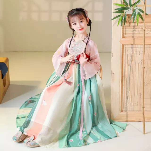 Bambino Ragazze Cinese Antico Ricamato Hanfu Abito Principessa Ttang Fairy Danza