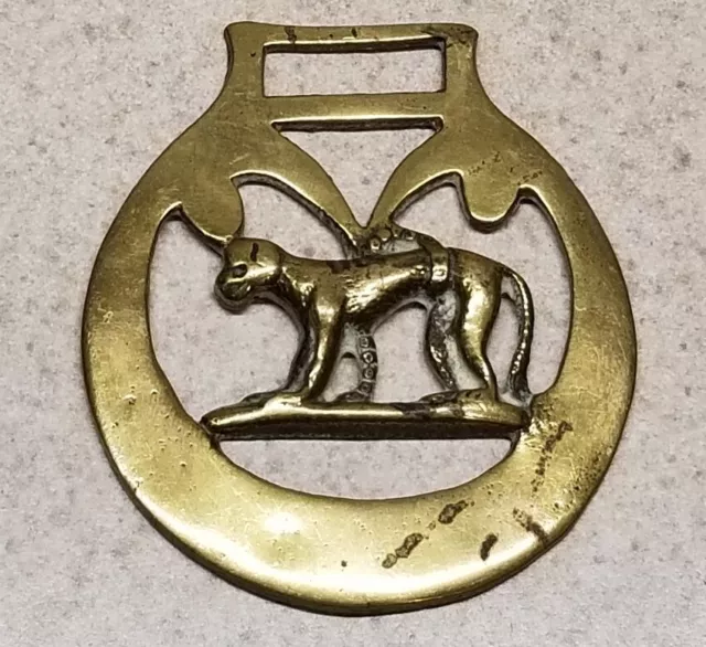 Vintage Brass Horse Medallion Dog Or Cat Design Signed England