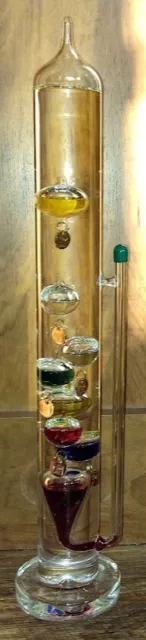 Glass Galileo Thermometer Vtg handle 19" tall unique LG