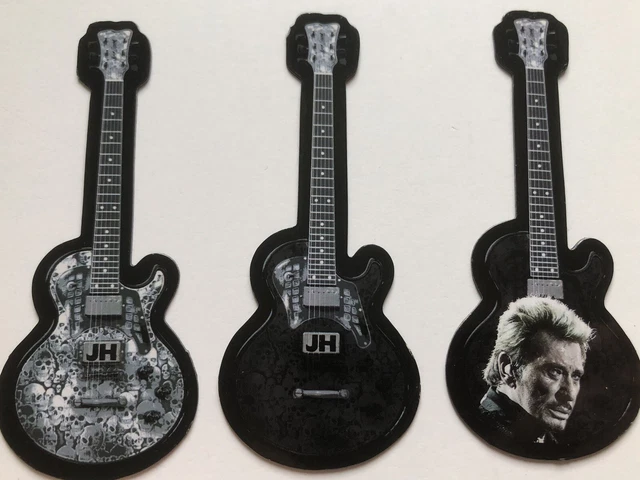Johnny Hallyday, lot de 3 magnets forme guitare, en état neuf