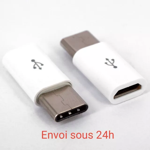 Lot de 5 Adaptateur Micro USB Prise Femelle Vers Type-C 3.1 Male  Blanc