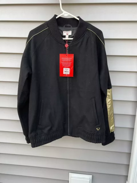 True Religion Brand Jeans Men's Black/Gold Wool Varsity Bomber Jacket - 103121