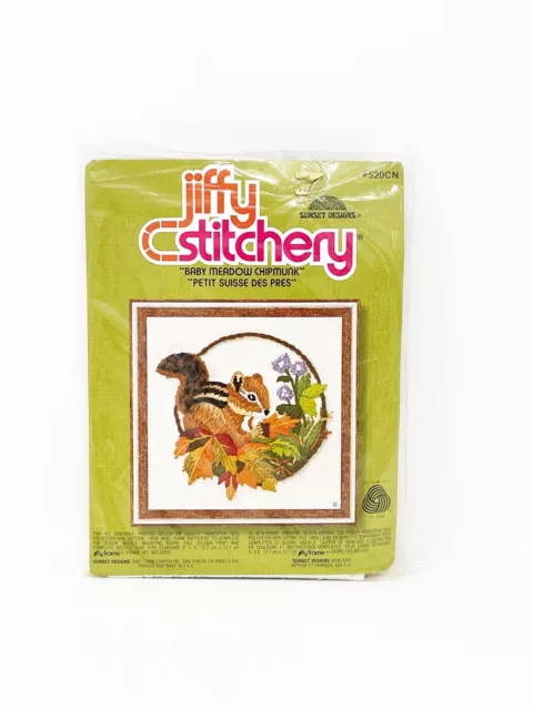 Jiffy Stitchery Baby Meadow Chipmunk Kit 520N Sunset Designs Vintage NOS USA