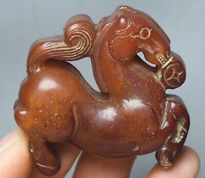 5cm China Hongshan Culture Old Red Jade Carving Zodiac Year Horse Amulet Pendant