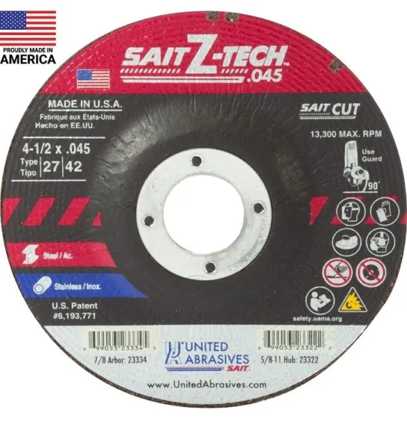 United Abrasives 23334 4-1/2x.045 Z-Tech High Performance Cutting Wheel 50 pack