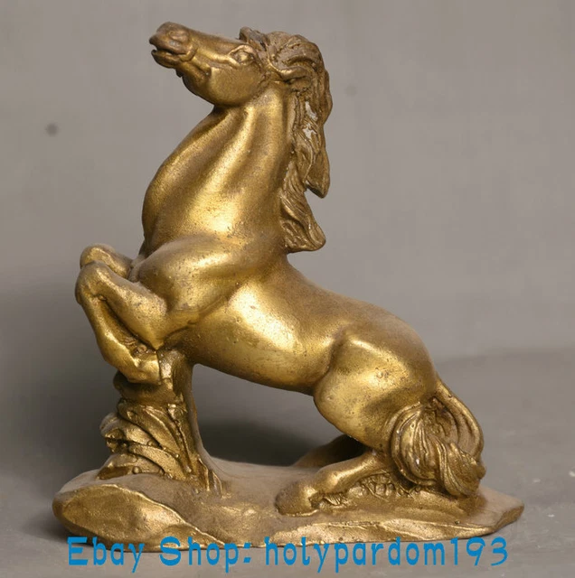 3.8" Old China Copper Brass Fengshui 12 Zodiac Animal Year Horse Statue