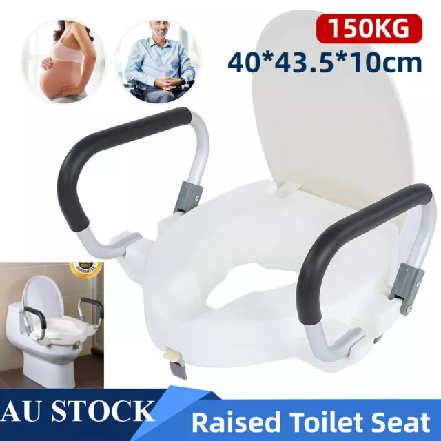 Raised Toilet Seat W/ Lid 10cm Rise Medical Home Aid Safety Riser Elderly 150KG