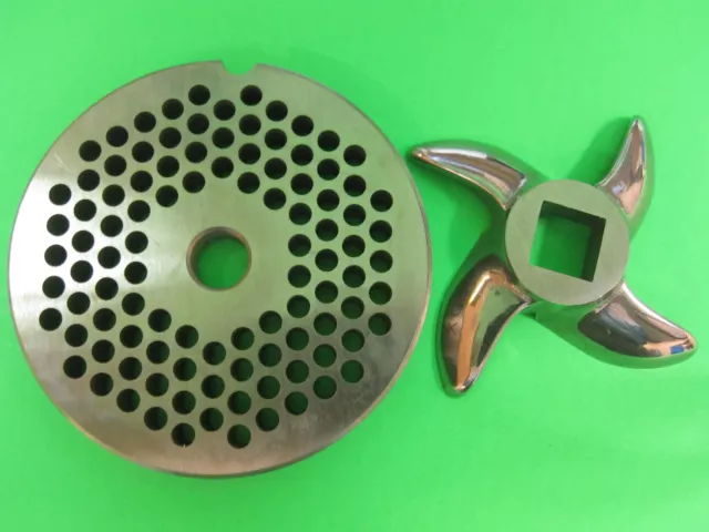 #22 x 3/16" Meat Grinder PLATE & KNIFE STAINLESS  fits Hobart Tor-Rey LEM & More