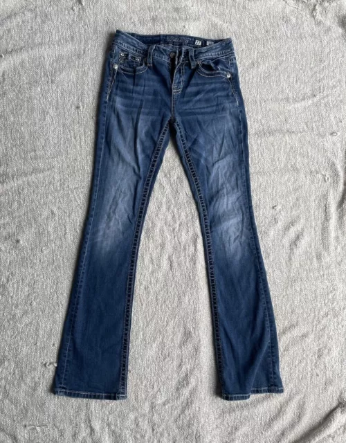 WOMEN MISS ME BLUE DENIM Chloe JEANS BOOTCUT SIZE 27 - Embellished Pockets