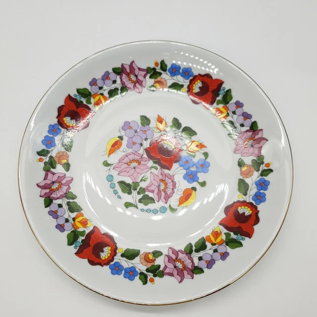 Kalocsa Hungary Hand Painted 18/2 Porcelain Plate ~ Floral ~ Gold Gilt Trim