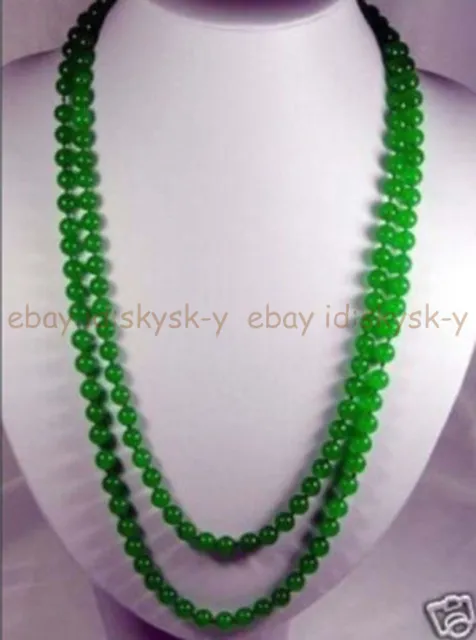 36 inches long 8/10/12mm natural green jade round beads Necklaces AA