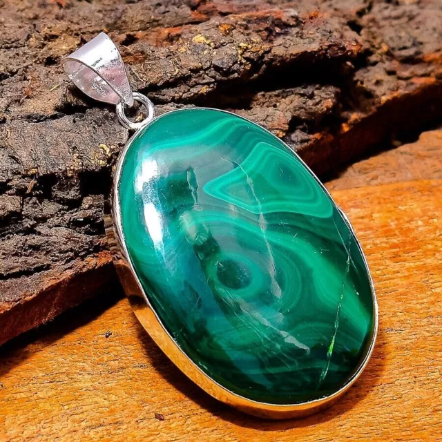 Pierre précieuse Malachite naturelle en argent Sterling 925, pendentif...