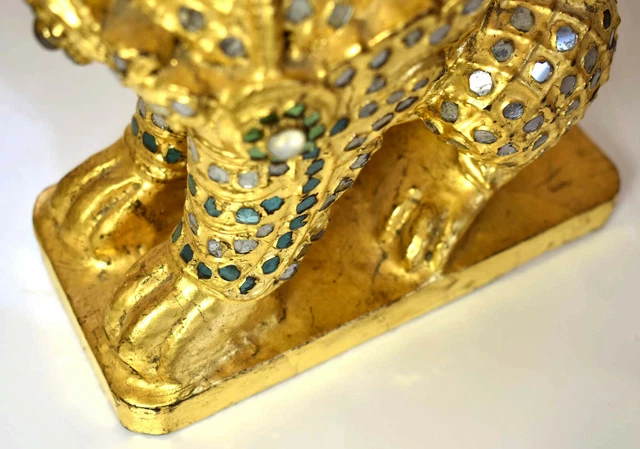 Early 20thC Burmese Gilt Wood Guardian Lion /Foo Dog "Chinthe" -Thayo Decoration 10